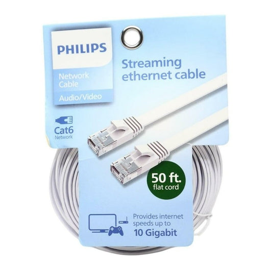 Philips 50' Cat6 Flat Ethernet Cable - White