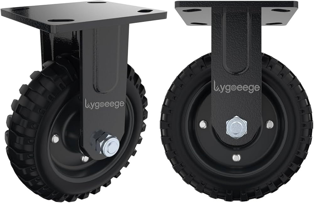 Lygoeege Fixed Heavy Duty Caster Wheel, 8 Inch*2,1000lb Capacity, Black Rim