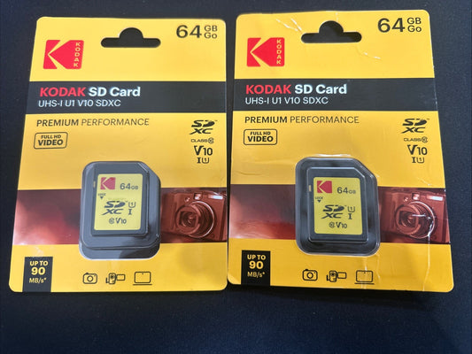 2 x Kodak 64GB Class 10 UHS-I U1 SDXC Memory Card Open Box