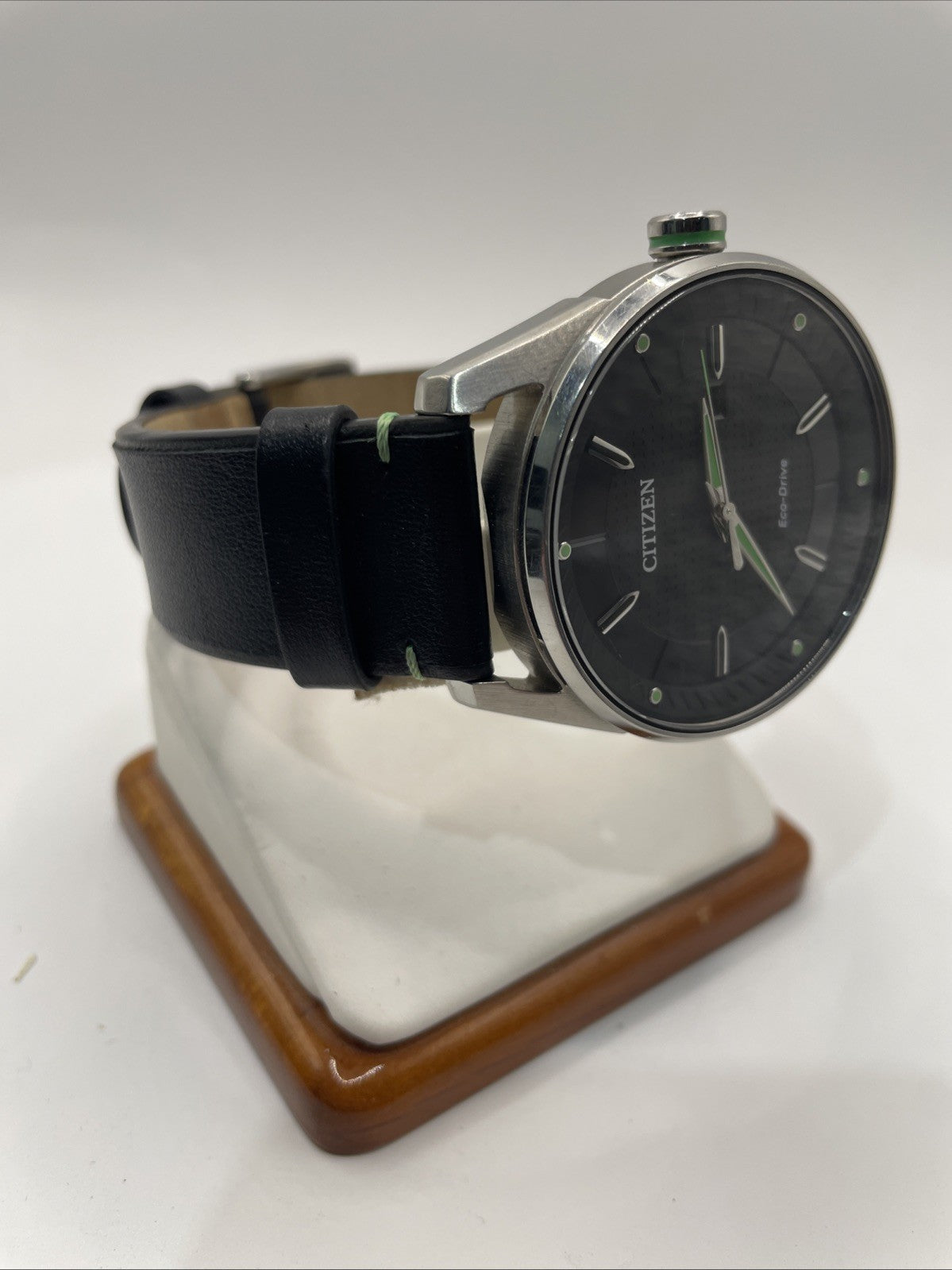 Citizen Eco-Drive Watch Men 42mm Silver Tone Black Green Dial E111-S108659 Date