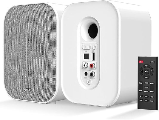 2x PyleHome PBKST33 50W Max Power Desktop Bluetooth Bookshelf Speakers