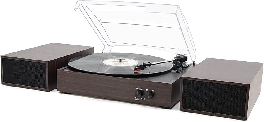 LP&No.1 Wireless Turntable with Stereo Bookshelf Speakers, Retro Record Player