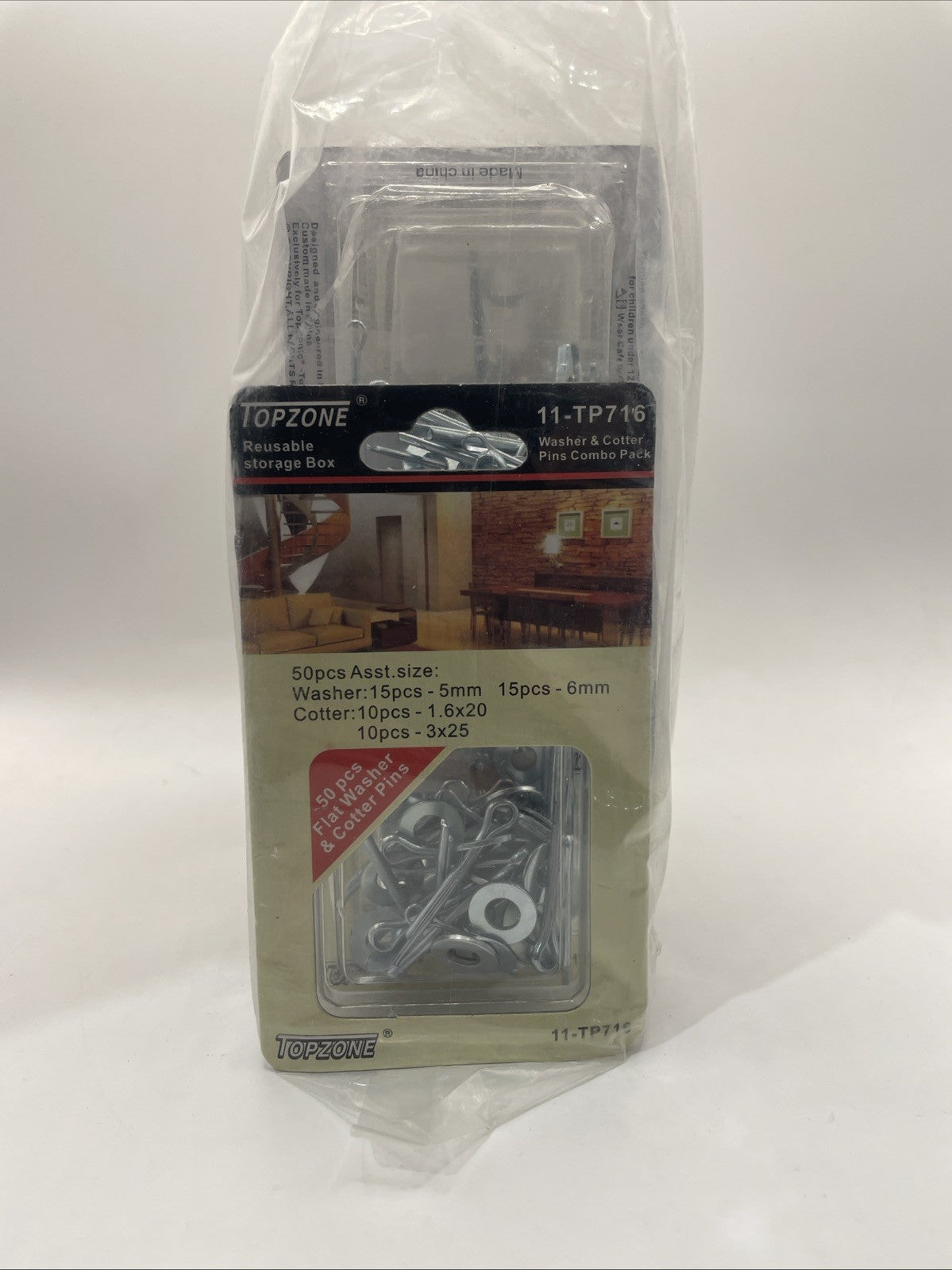 Top zone  50 Pcs Flat Washer & Cotter Pins Reusable Storage Box 12 Pack Lot