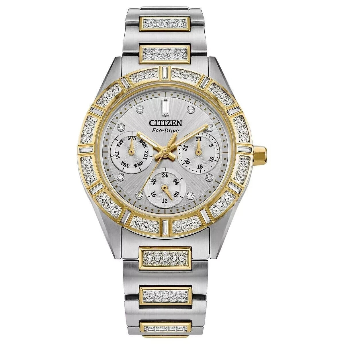 Citizen Eco Drive Crystal Two Tone Stainless Steel Ladies Watch FD2074-55A