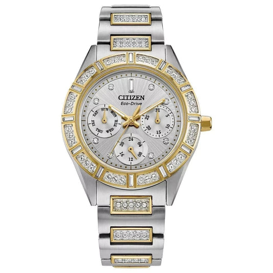 Citizen Eco Drive Crystal Two Tone Stainless Steel Ladies Watch FD2074-55A