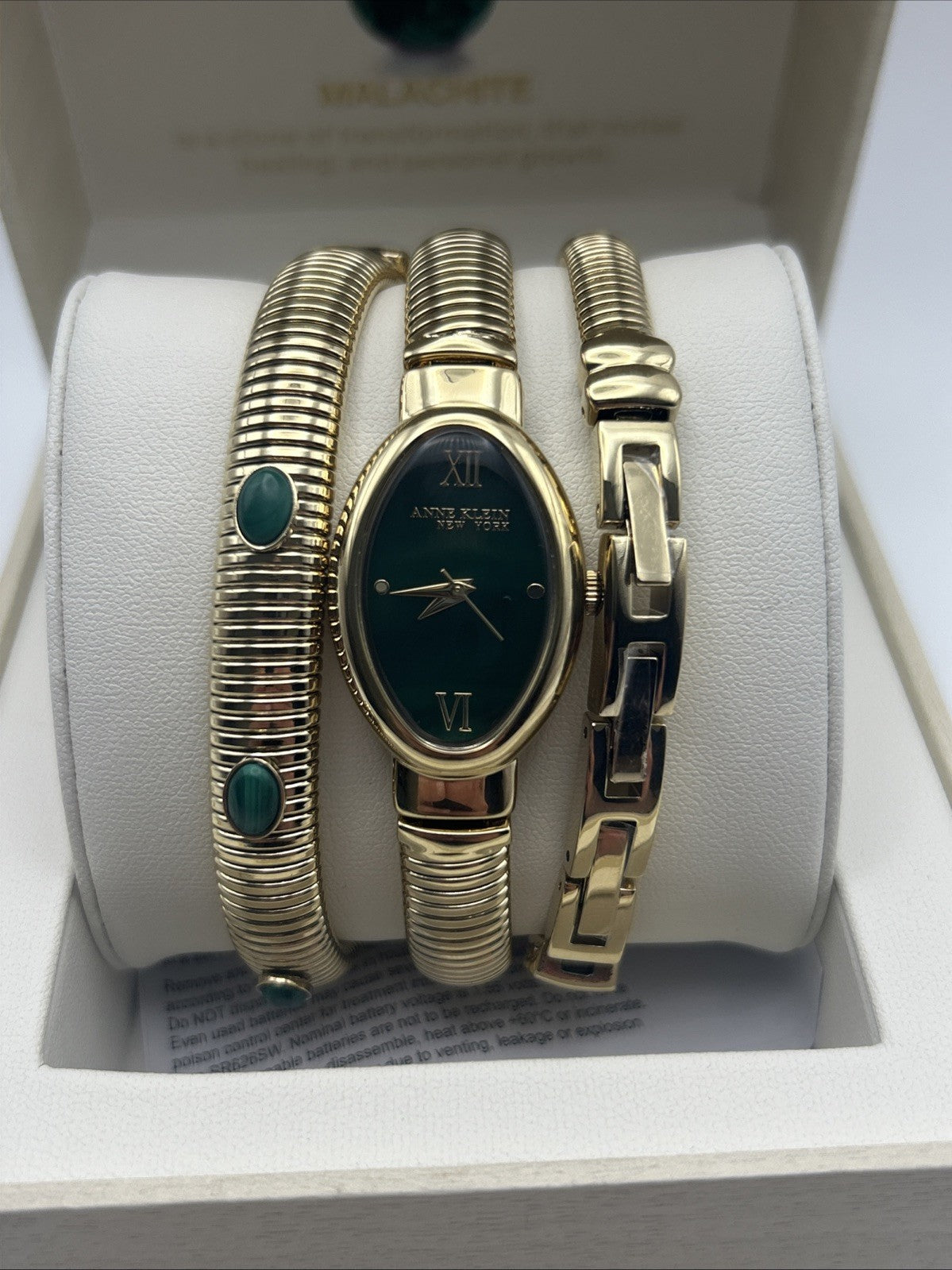 Anne Klein New York Ladies Green Malachite Bracelet And Watch Set / 12/7752MAST