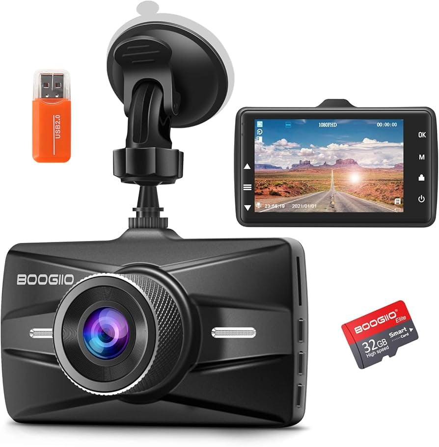 Dash Cam Front with 32G SD Card, BOOGIIO 1080P FHD Car Driving Recorder 3''