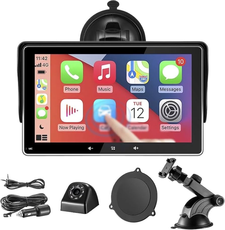 Portable Wireless CarPlay Screen for Car, 7 Inch Double Din Car Stereo for Apple