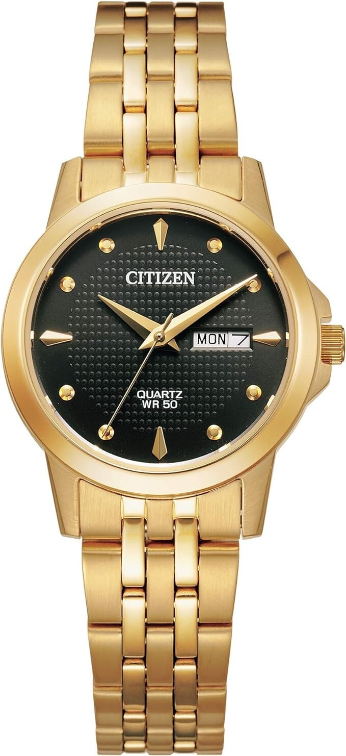 Citizen Women's Quartz Day and Date Black Dial Gold-Tone 27mm Watch EQ0603-59F