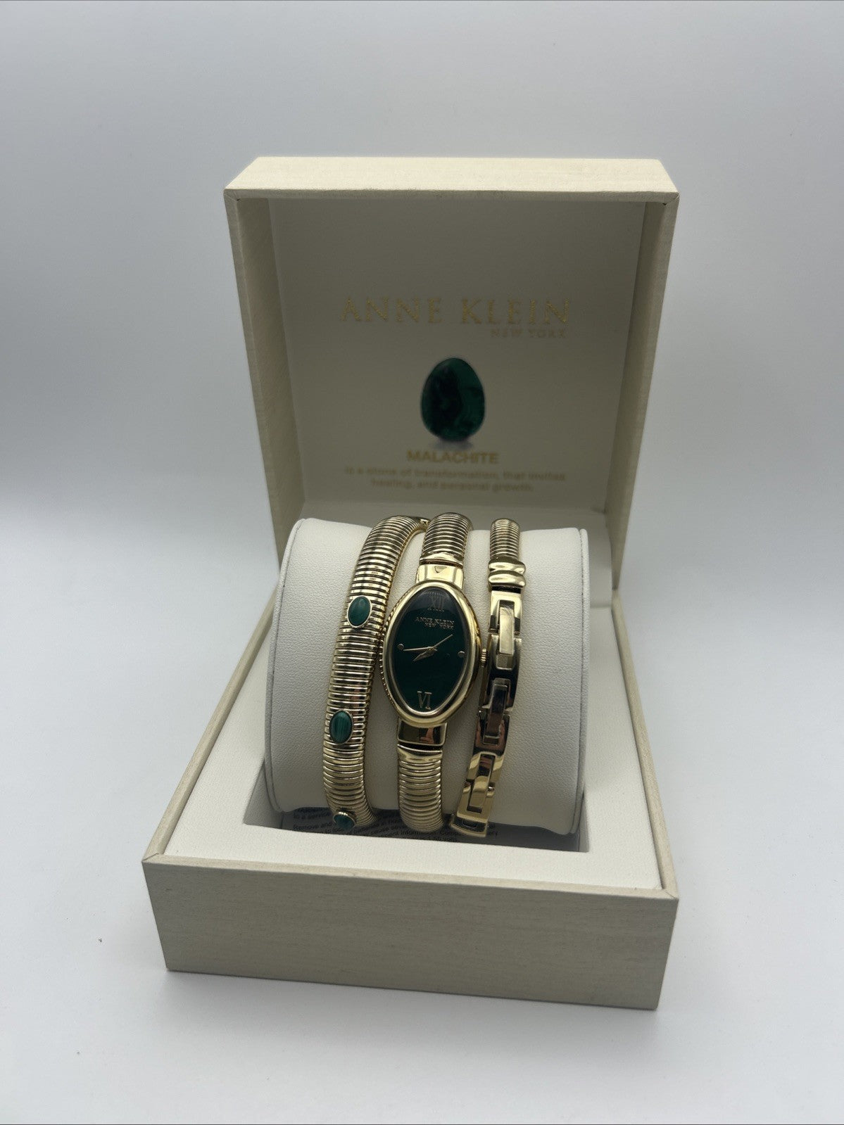 Anne Klein New York Ladies Green Malachite Bracelet And Watch Set / 12/7752MAST