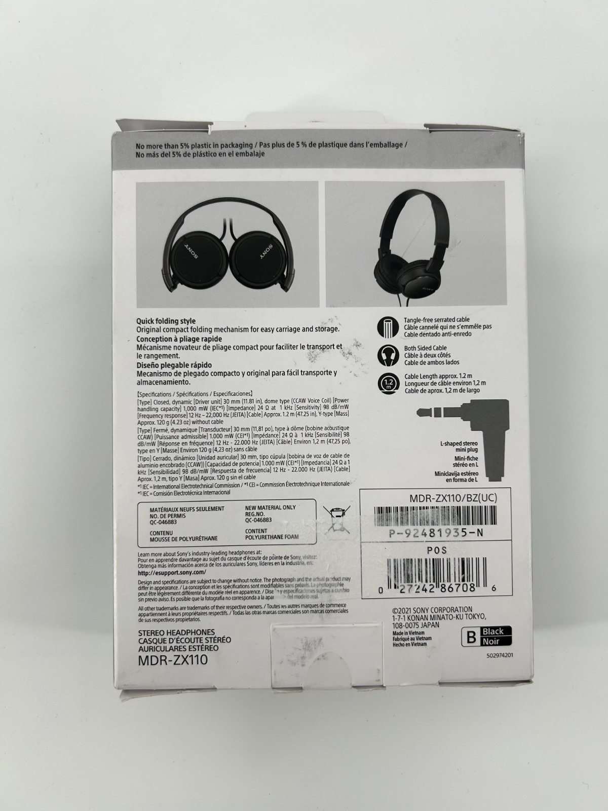 Sony MDR-ZX110 Over-Ear Monitor Headphones - Black, Lightweight, Clear Sound