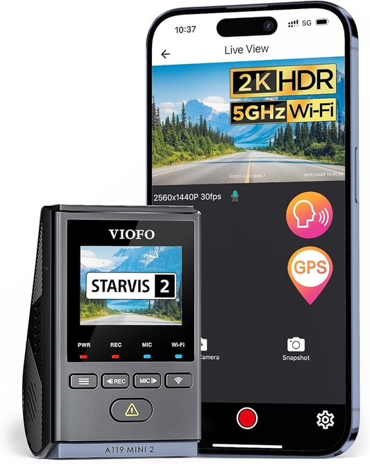 VIOFO Dash Cam A119 Mini 2, STARVIS 2 Sensor, 2K 60fps/HDR 30fps Voice Control