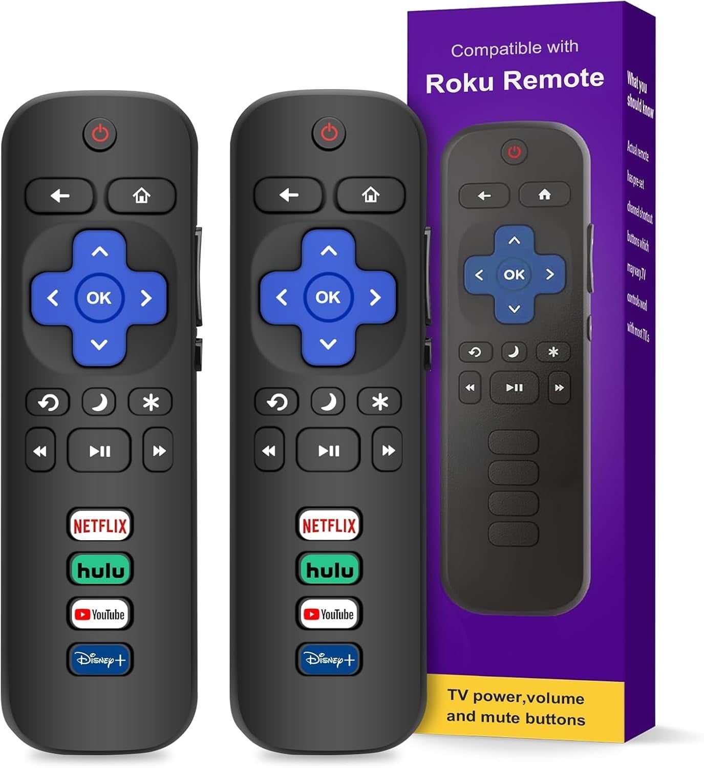 Remote for Roku TV, 2-Pack Classic Roku Remotes Compatible with TCL/Onn/Hisense