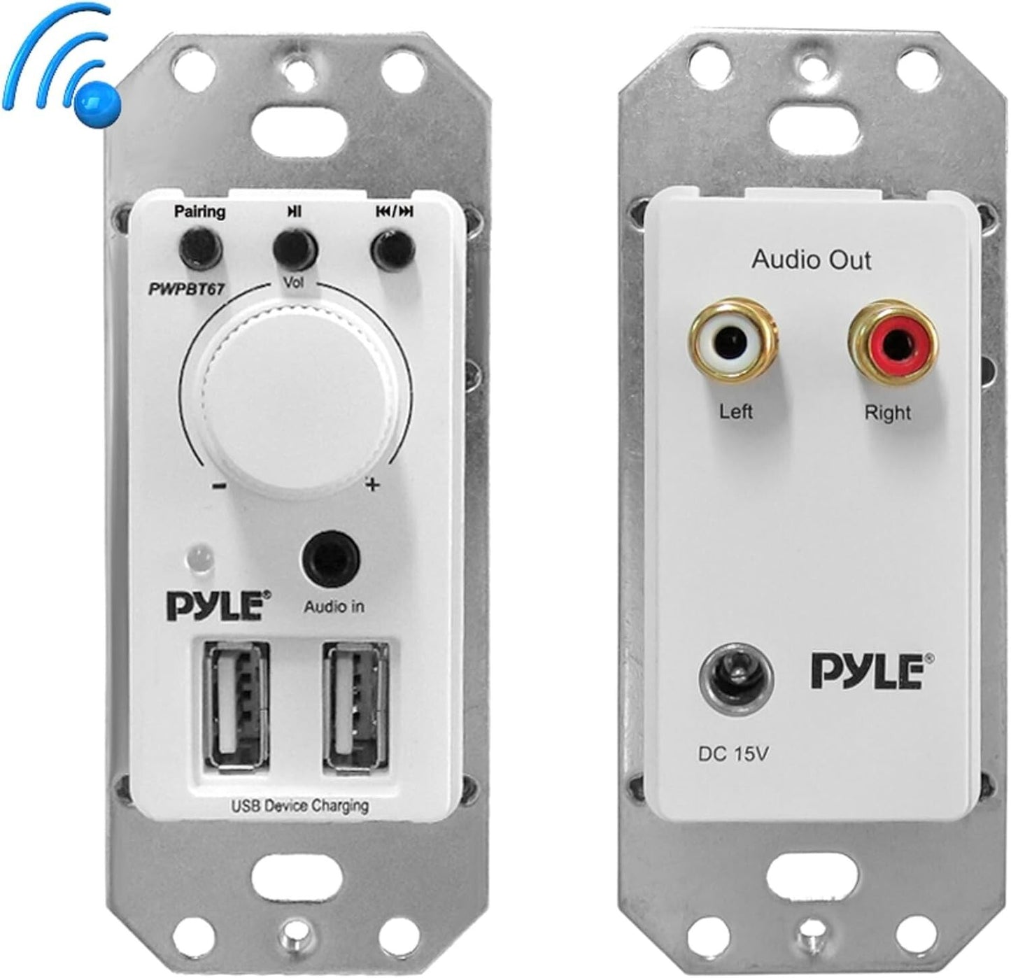 Pyle Bluetooth Receiver Wall Mount - In-Wall Audio Control Receiver w/ Dual USB