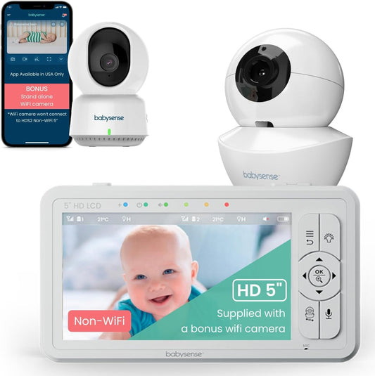 Babysense HDS2 Non-WiFi 5 HD Baby Monitor with Camera and Audio + Bonus WiFi