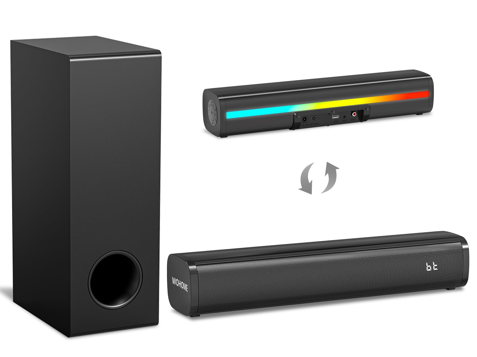 Wohome Sound Bar with 5.25-Inch Wired Subwoofer for Smart TV, 2.1 CH Small TV