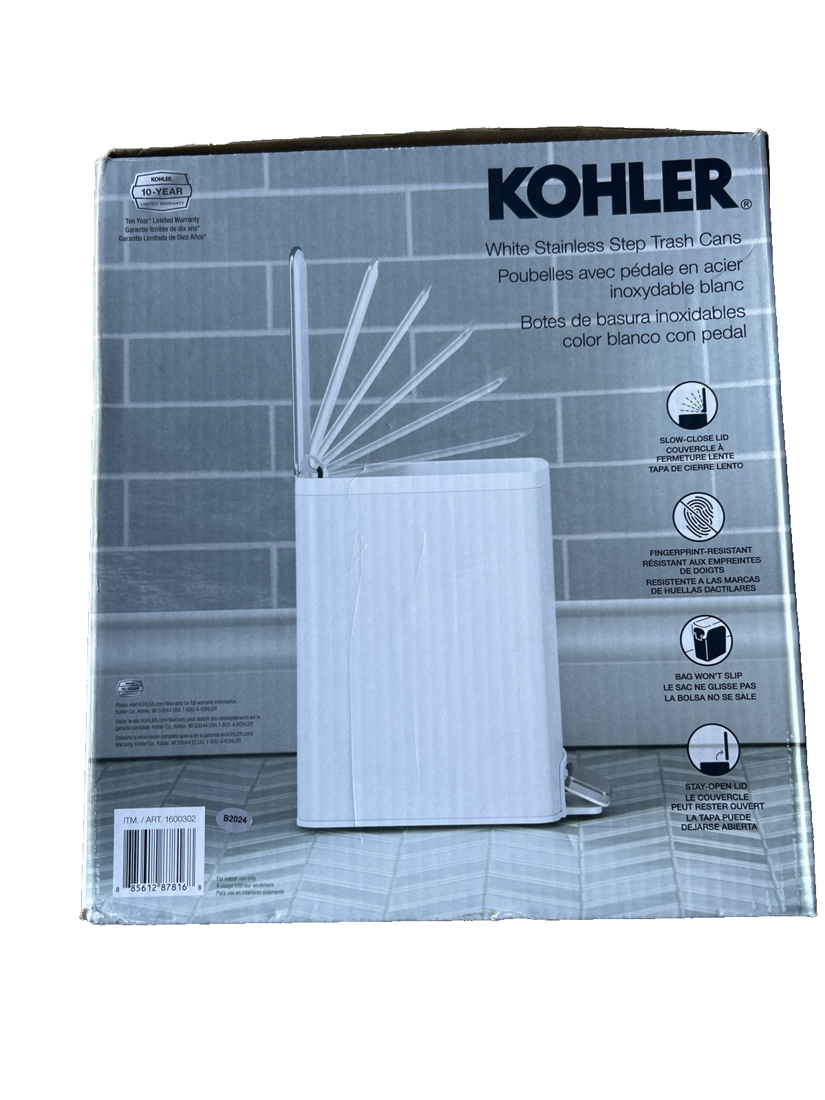 Kohler 6 L Stainless Trash Can - White (K-20940-ST)