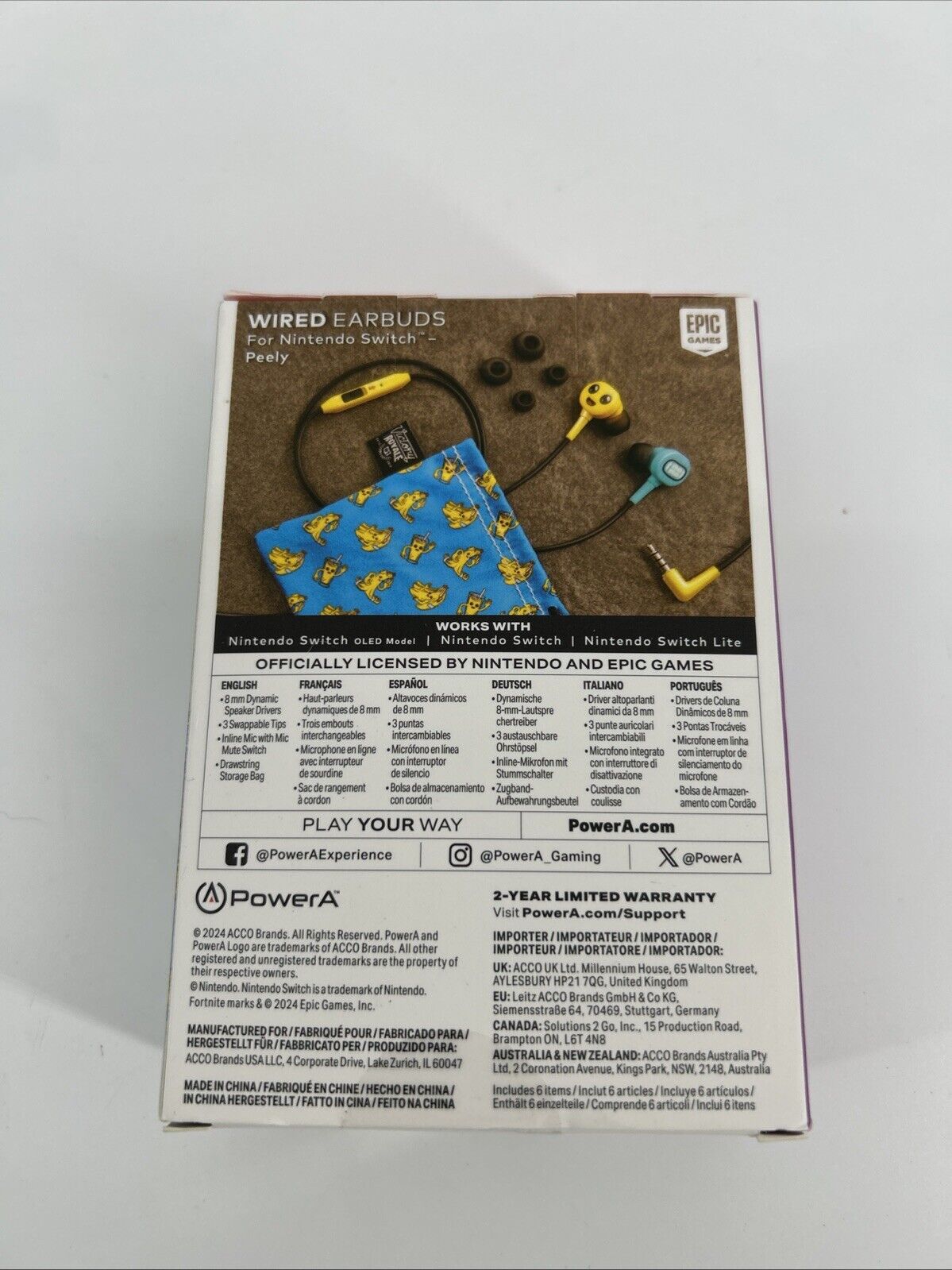 PowerA Wired Earbuds for Nintendo Switch (Peely)