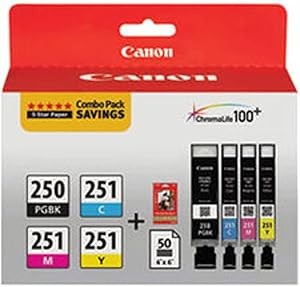 Canon 250 Black, 251 C/M/Y Combo 4pk Ink Cartridges with Photo Paper - Black