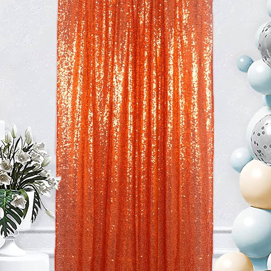 AMZLOKAE Sequin Backdrop 2FTx7FT Orange Shimmer Curtain Panel Photography