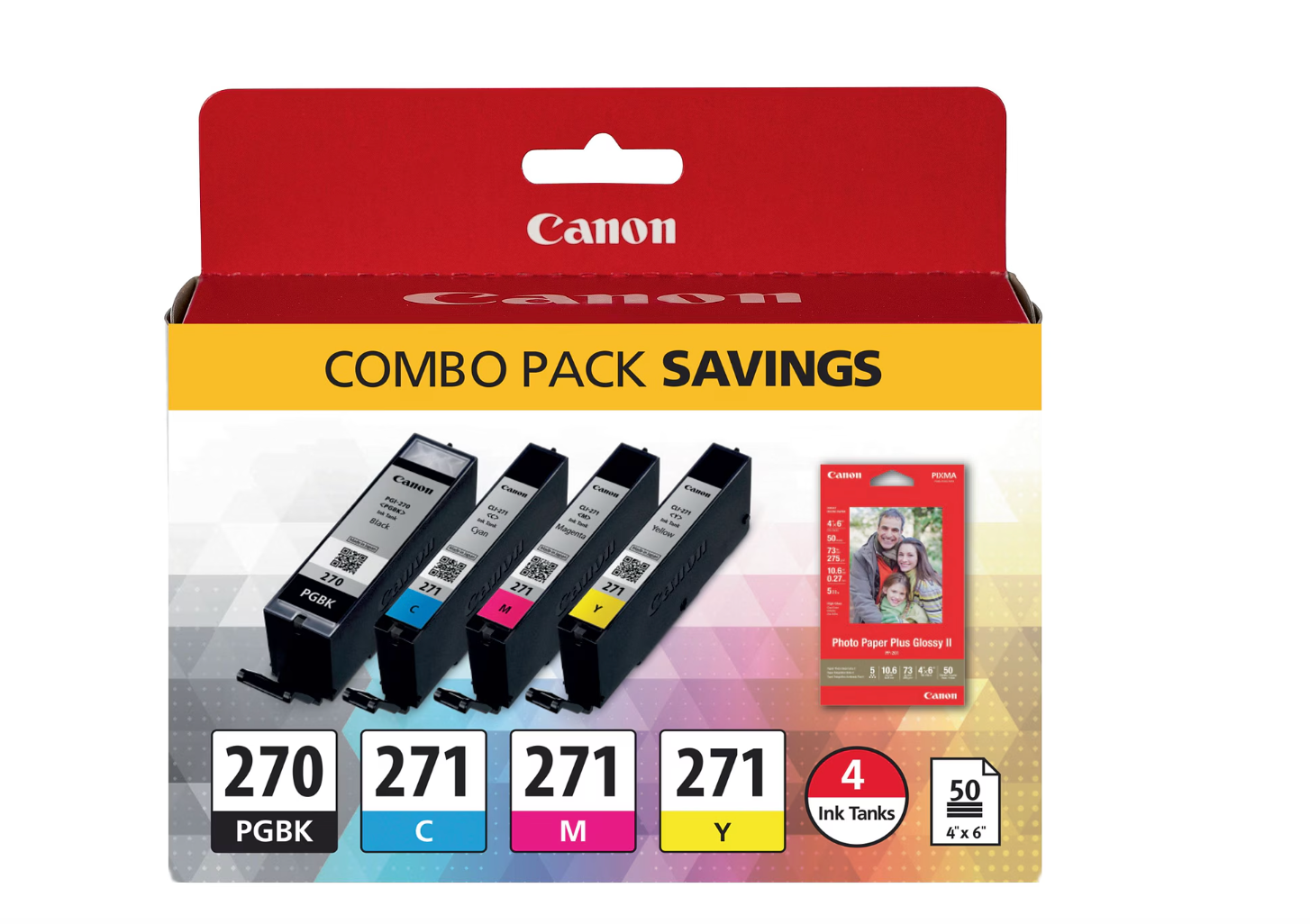 Canon 270 Black, 271 C/M/Y Combo 4pk Ink Cartridges - Cyan, Magenta, Yellow