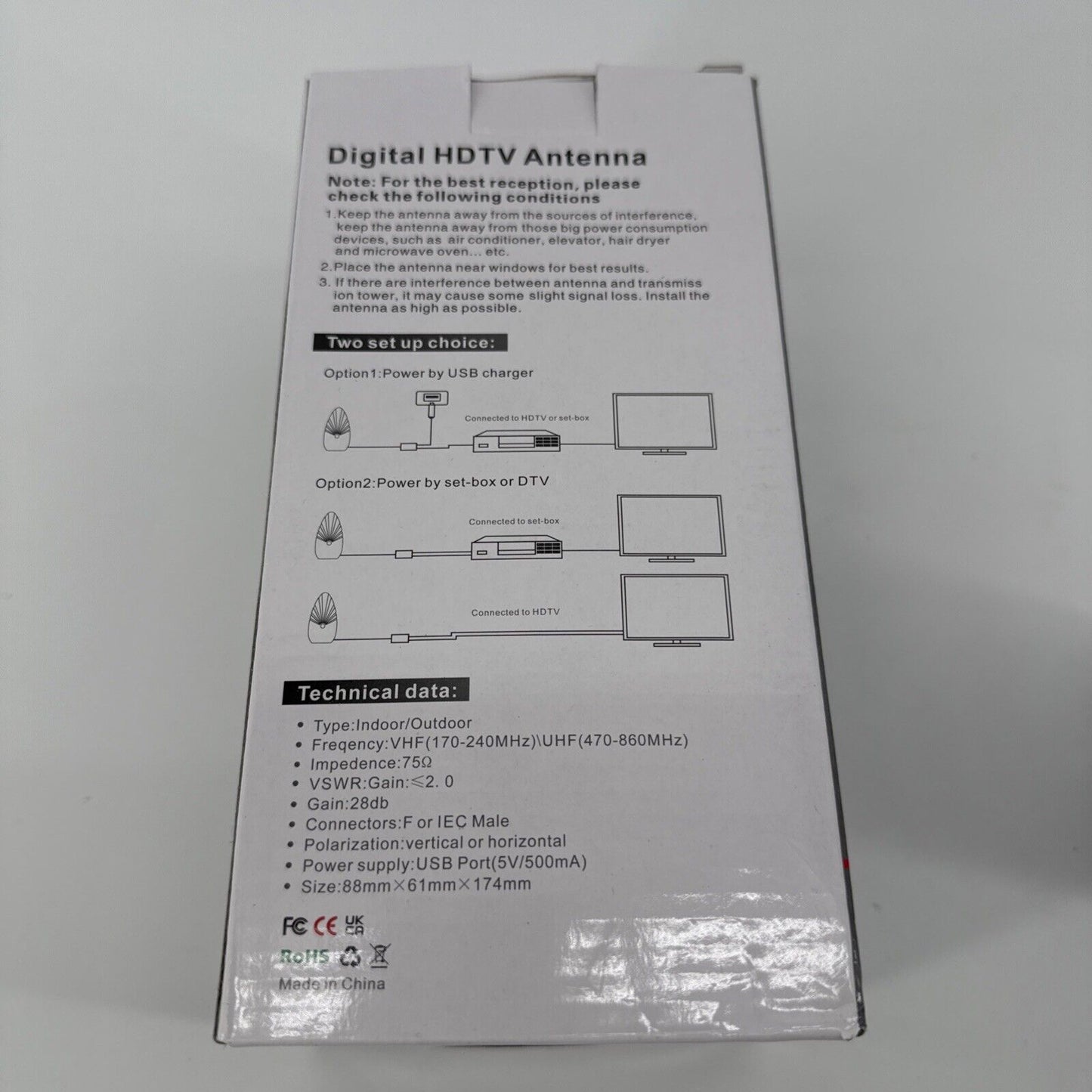 INDOOR/OUTDOOR HDTV Antenna TV002 4K 1080P