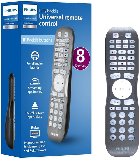 Philips 8-Device Backlit Universal Remote Control - Brushed Graphite