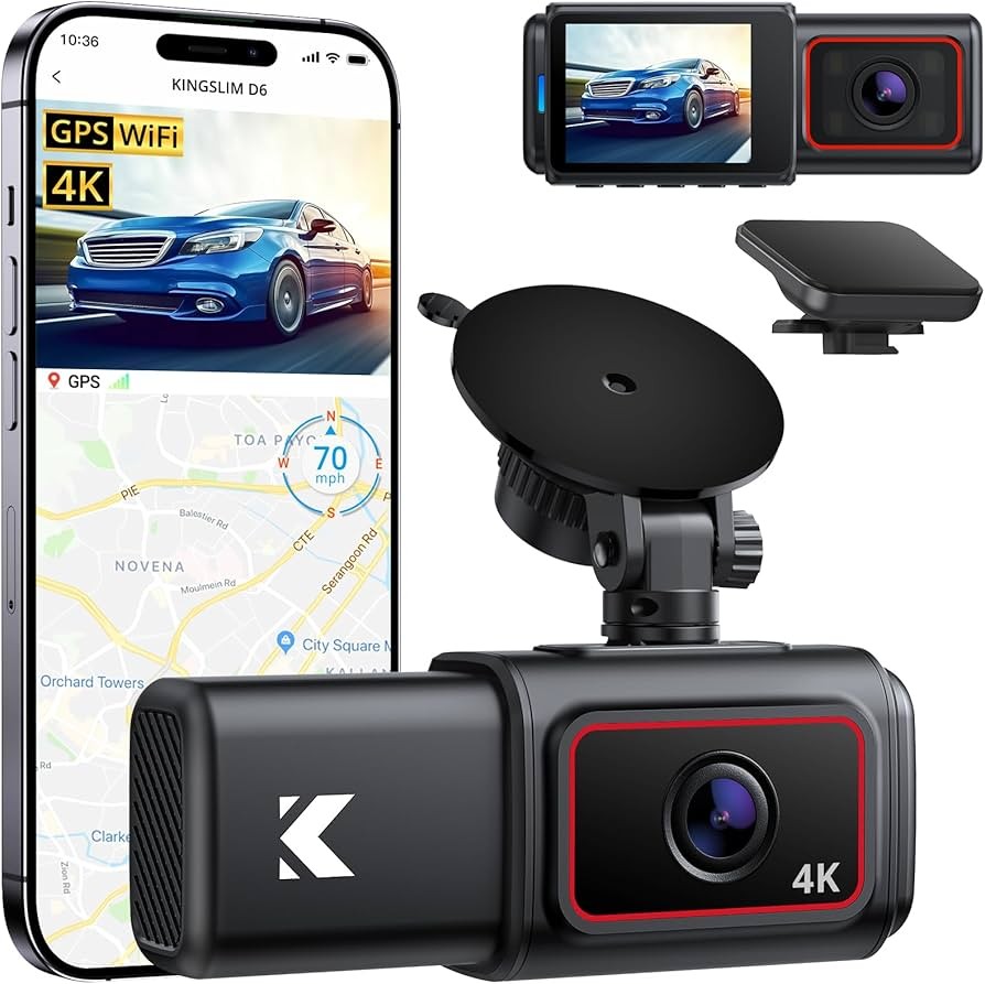 Kingslim D6-4K Dual Dash Cam - WiFi & GPS 4K Front and 1080P Inside Type-C Uber