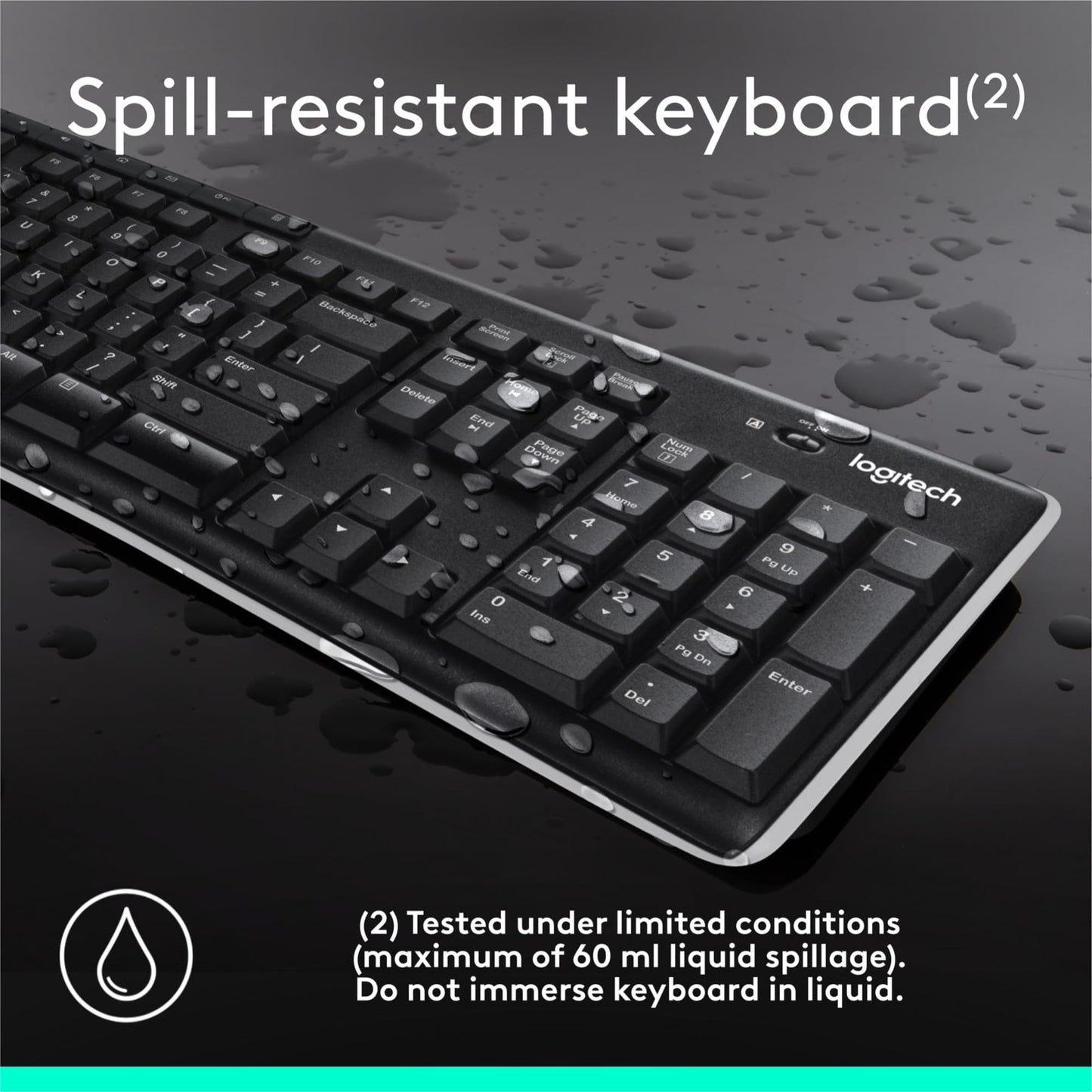 Logitech K270 Wireless Keyboard - 2.4GHz, Nano USB Receiver, for Windows