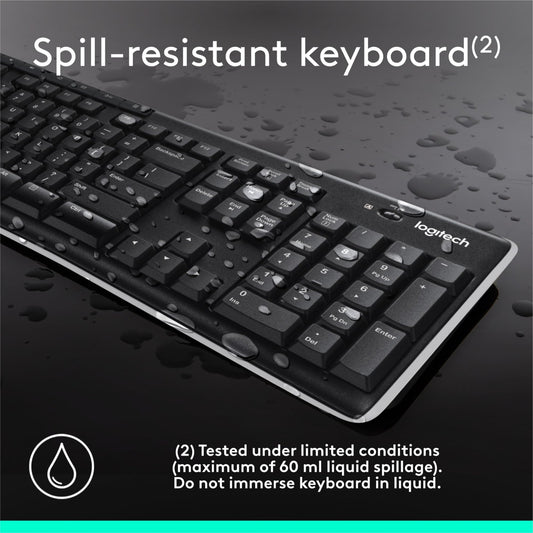 Logitech K270 Wireless Keyboard - 2.4GHz, Nano USB Receiver, for Windows