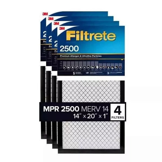 3M Filtrete MPR 2500 14x20x1 Air Filter Reduce Dust Bacteria Virus Smoke 4-Pack