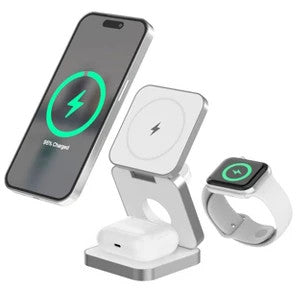 Just Wireless 3-in-1 Magnetic Collapsible Wireless Charger - White