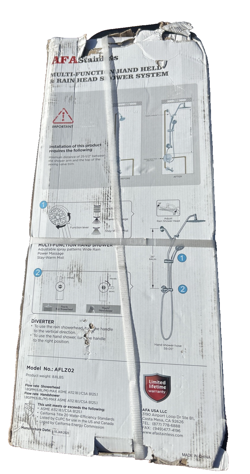 AFA Stainless Steel Multi-Function Hand Held & Rain Head Shower System AFLZ02