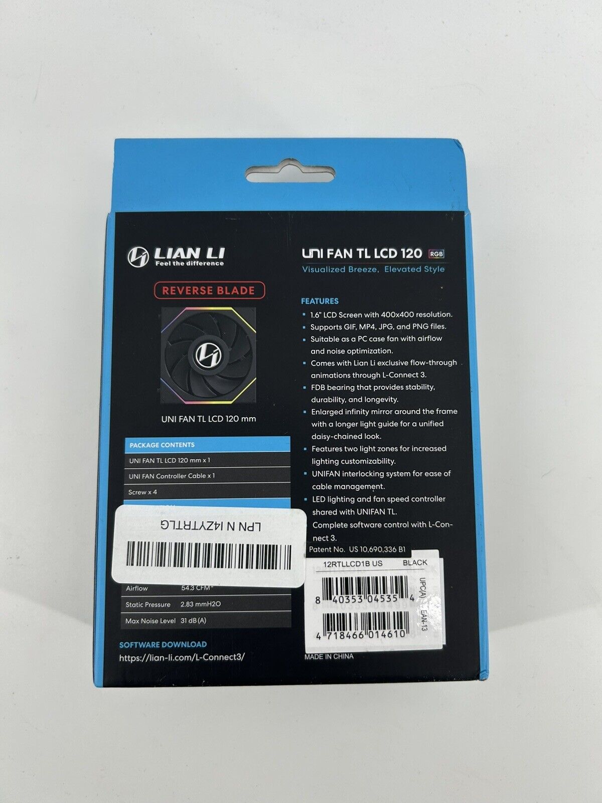 Lian Li UNI FAN TL LCD 120 RGB Single Pack Black Color - Controller not Included