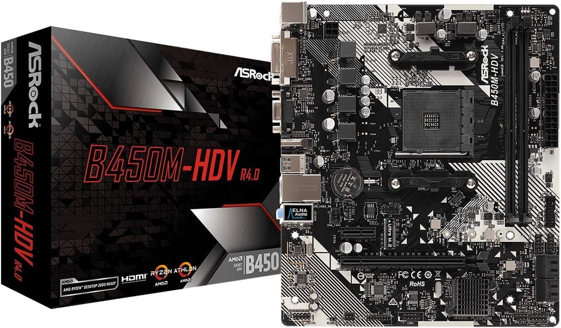 B450M-HDV R4.0 AMD B450 AM4 Socket Ryzen 2000 - 5000 Processors DDR4 3200 64GB