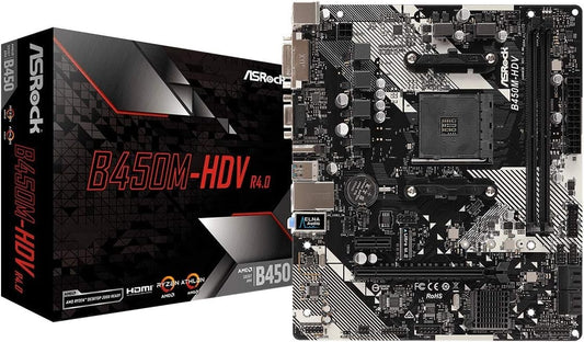 B450M-HDV R4.0 AMD B450 AM4 Socket Ryzen 2000 - 5000 Processors DDR4 3200 64GB