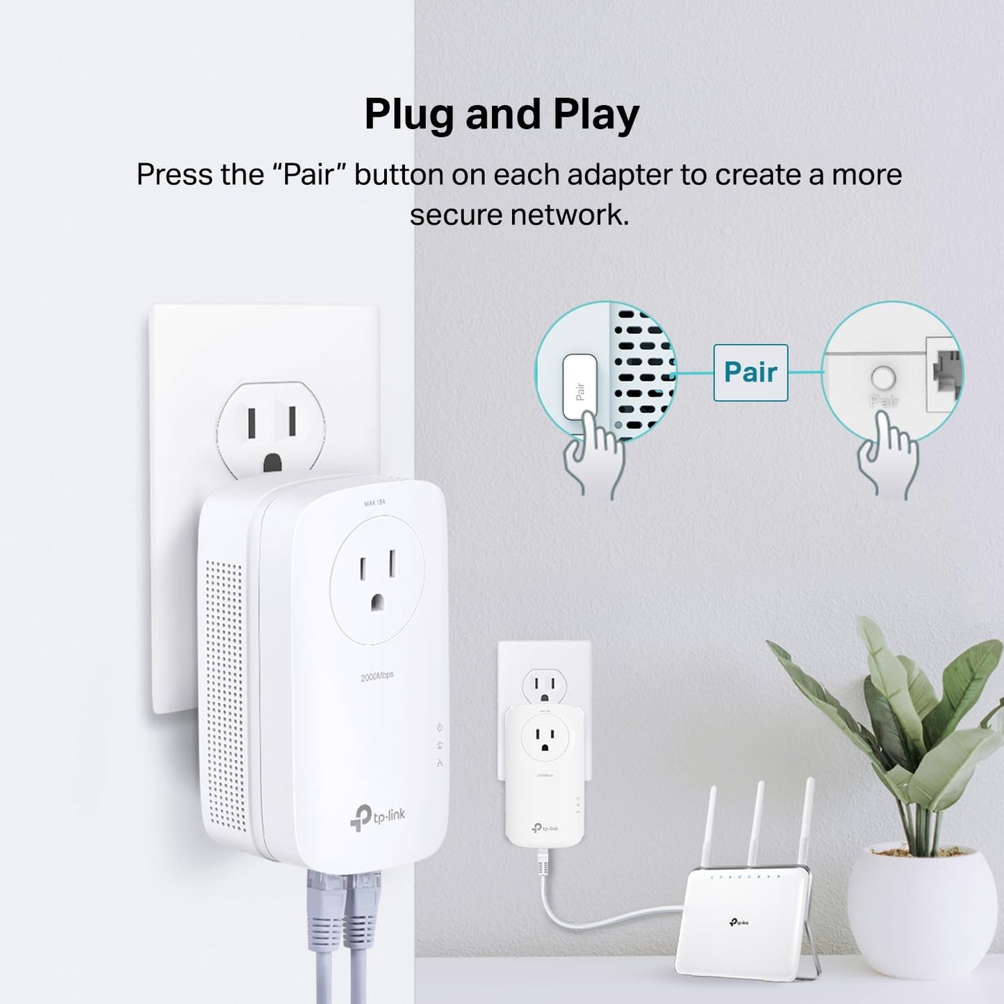 TP-Link AV2000 Powerline Adapter - 2 Gigabit Ports, Ethernet Over Power