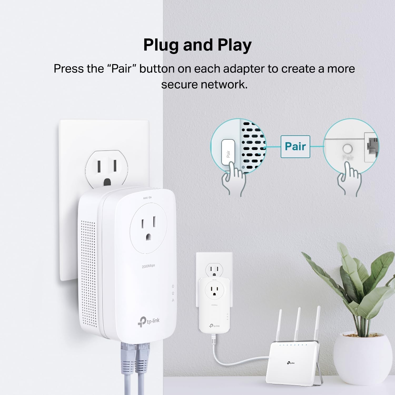 TP-Link AV2000 Powerline Adapter - 2 Gigabit Ports, Ethernet Over Power