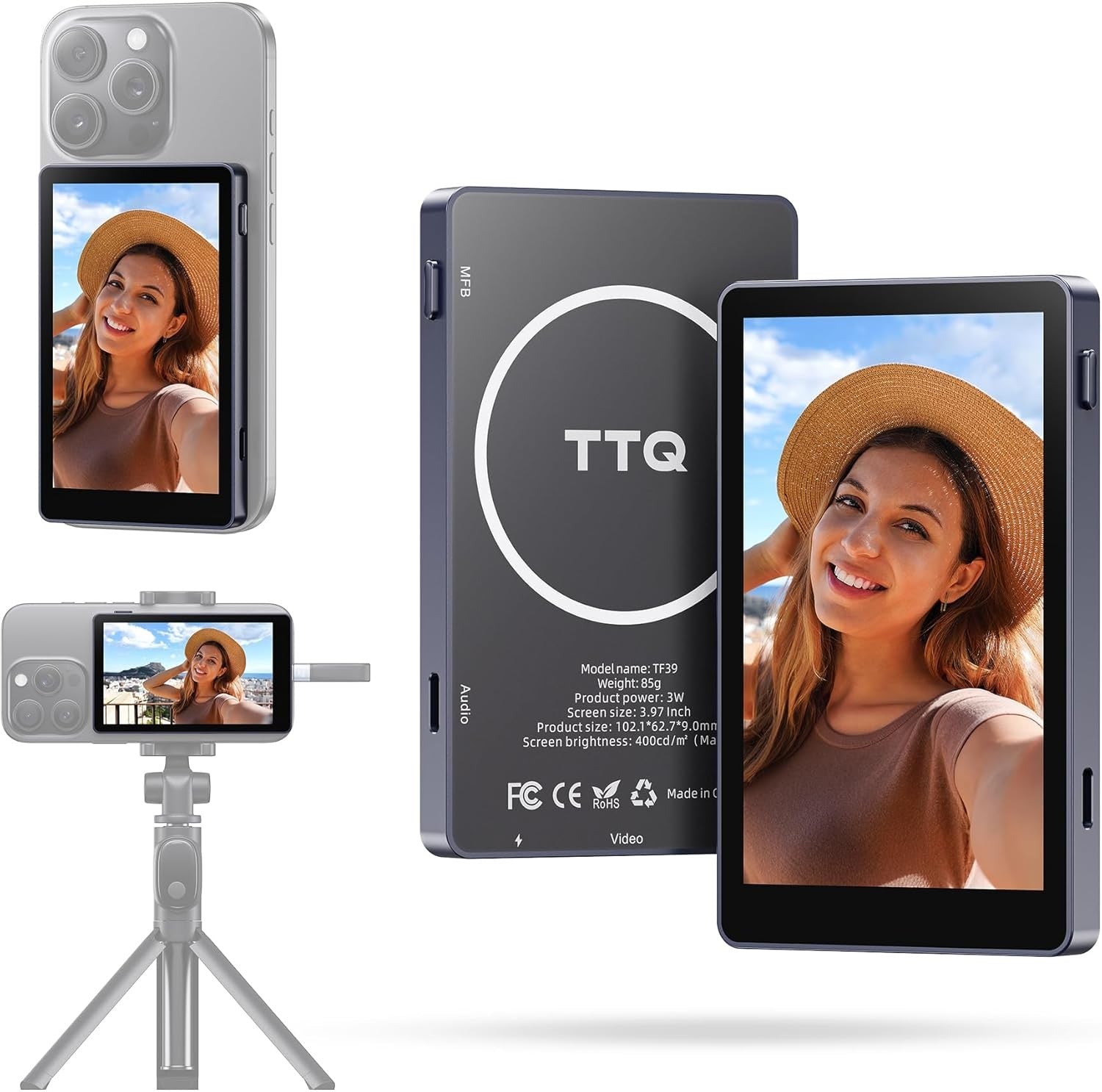 Vlog Selfie Monitor Screen, Magnetic Phone Vlog Selfie Monitor Screen 4K 30fps