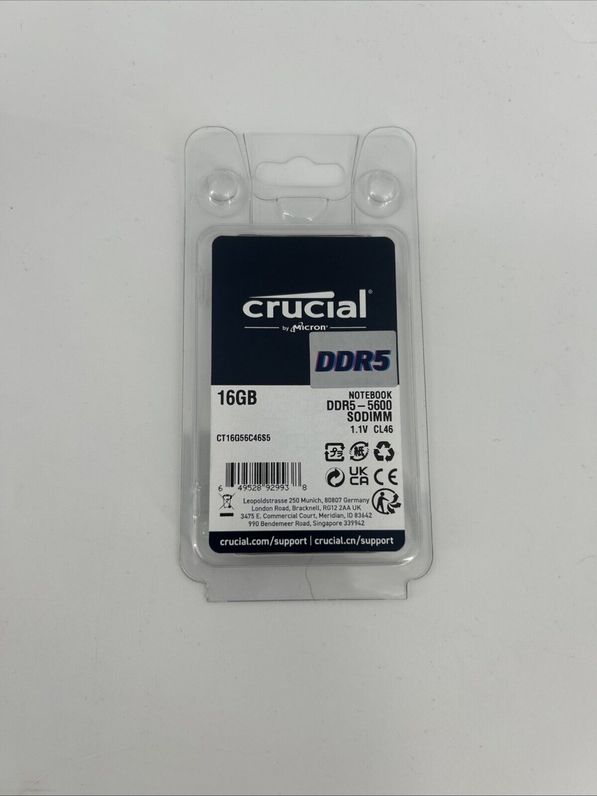 Crucial 16GB 262-Pin DDR5 SODIMM 5600 PC5-44800 Laptop Memory CT16G56C46S5
