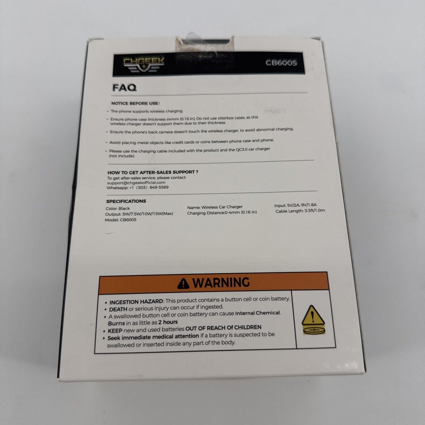 CHGeek Wireless Car Charger Phone Holder Mount, 15W Fast Charging Auto Black 