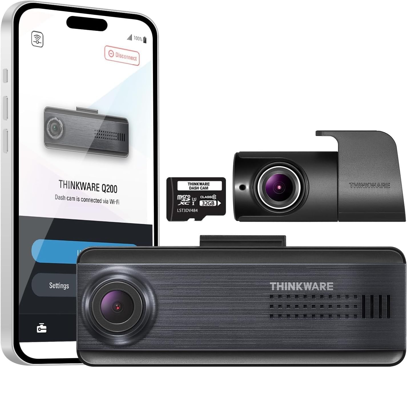 THINKWARE Q200 2CH Dash Cam 2K Front 1080P Rear Car Dashboard Camera, WiFi, WDR