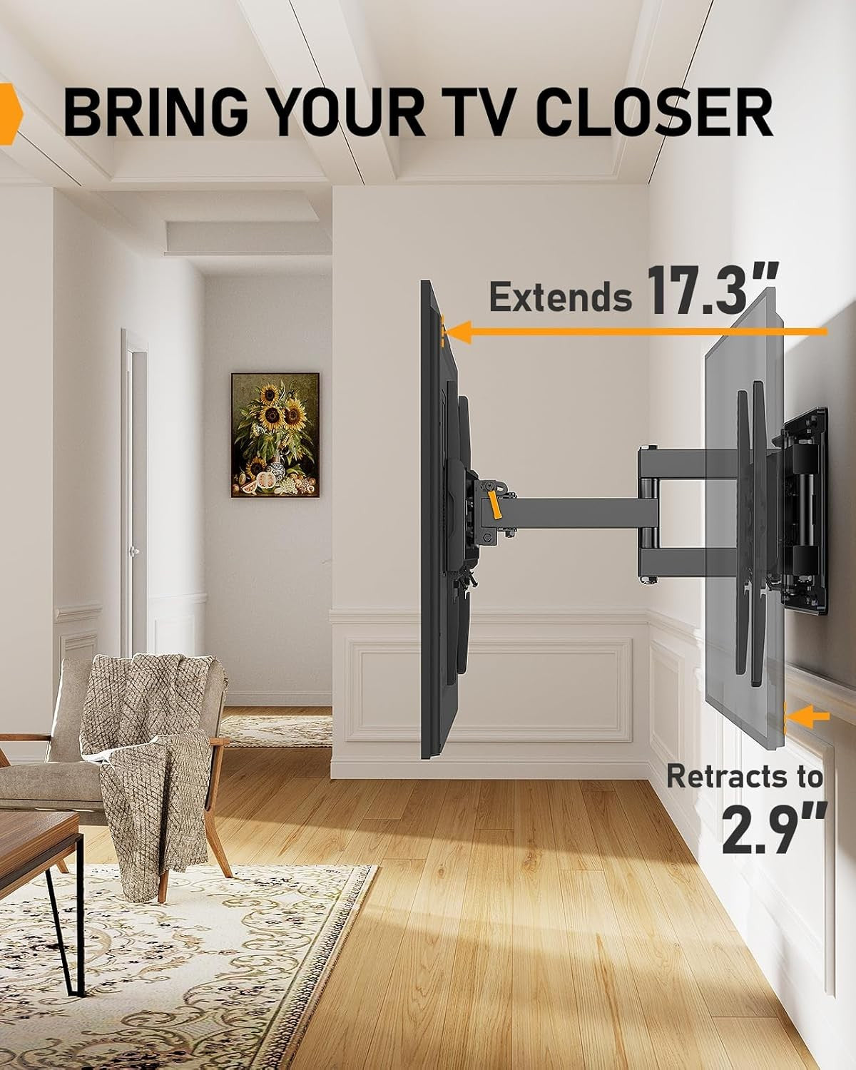 Perlegear Full Motion TV Mount for 32-65 Inch TVs up to 99 lbs, Max VESA 400x400