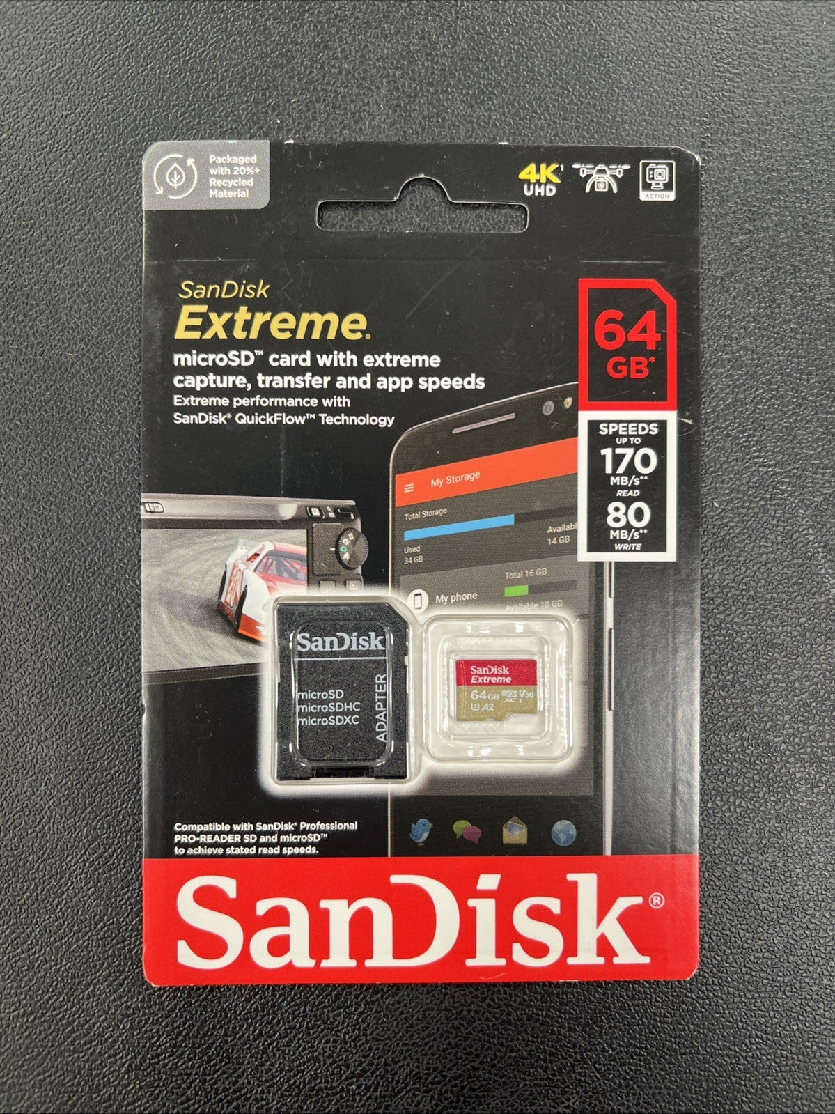 SanDisk 64GB Extreme microSDXC UHS-I Card (Up to 160 MBPs) - SDSQXAH-064G-GN6MA