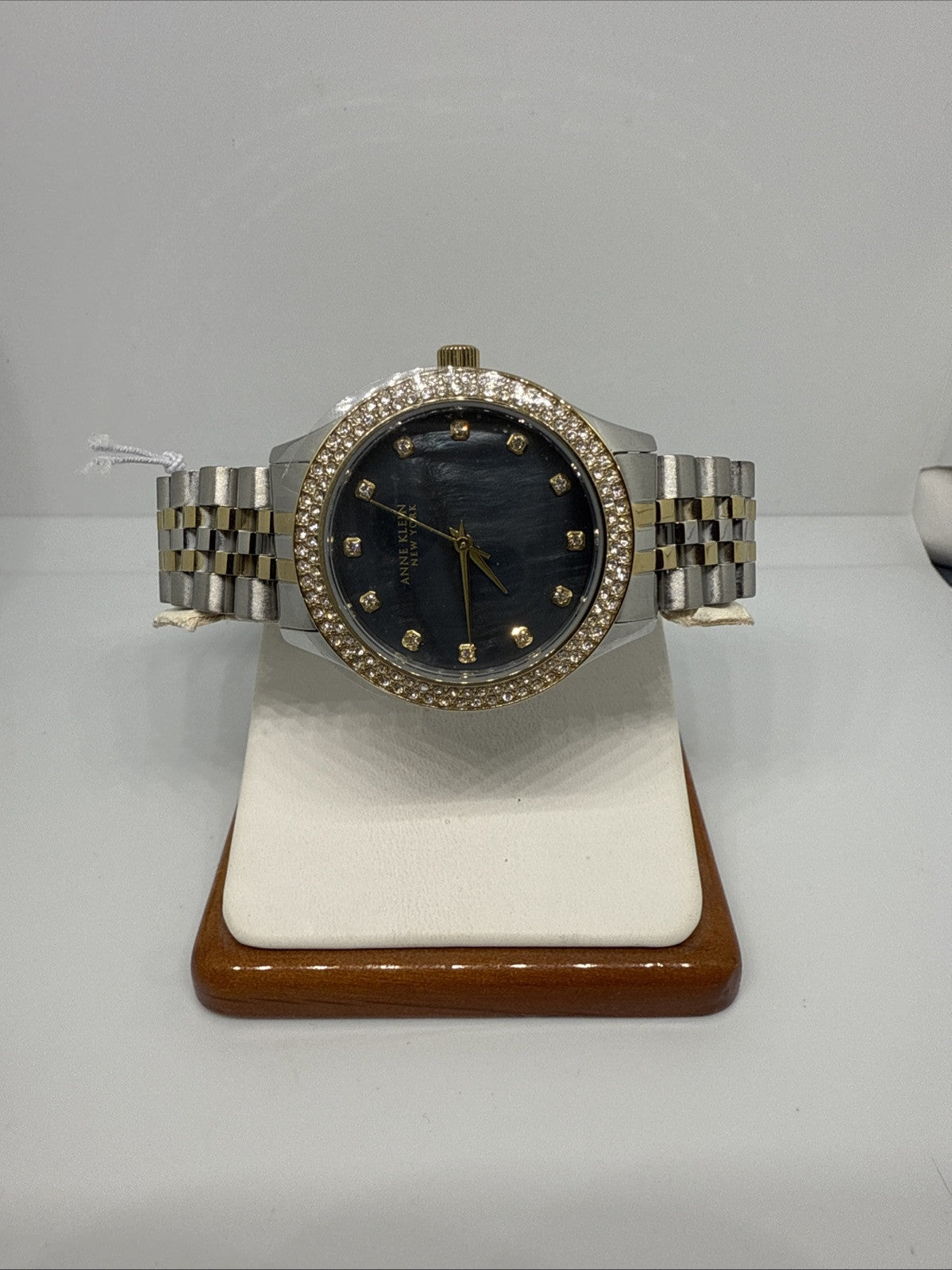 Anne Klein 12/7743BMTT Women's 36mm Crystal Accent Black MOP Dial Watch NEW W TA