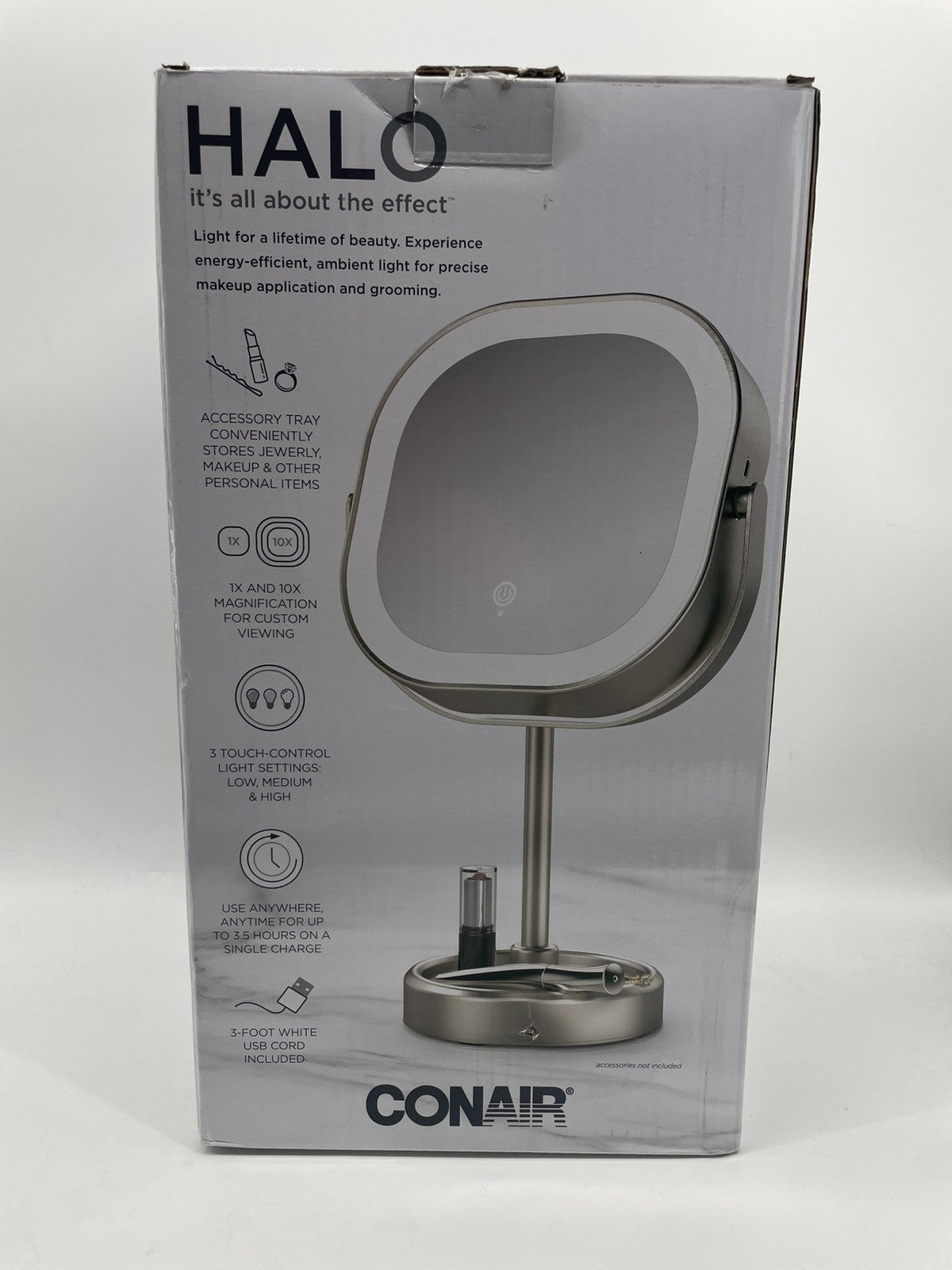 Conair Halo LED Rechargeable Vanity Mirror 3 Light Settings Energy Efficient