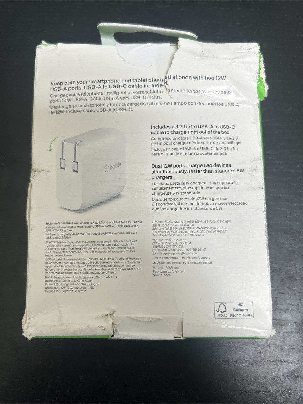 Belkin Boost Charge Dual USB-A Wall Charger 24W with Cable (WCE001dq1MWH) - Open