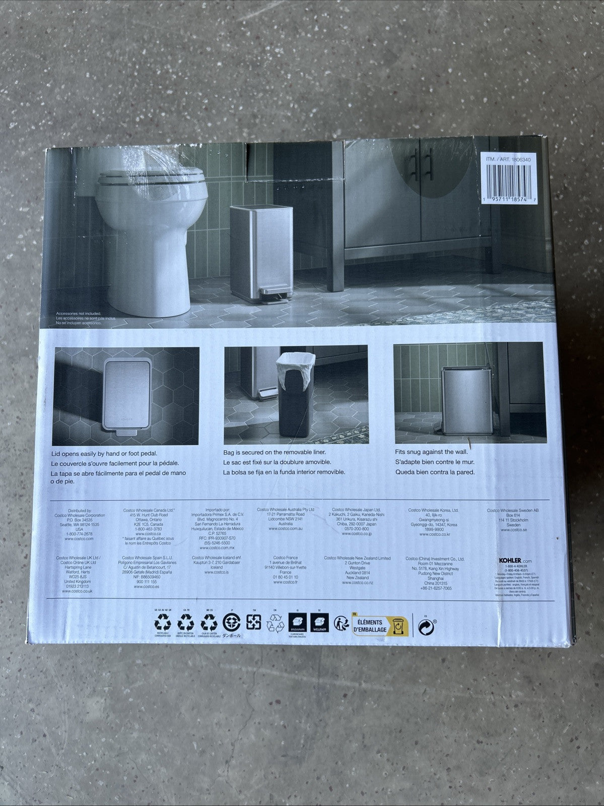 Kohler 6 Liter Stainless Steel Step Trash Bin – 2 Pack, Bathroom Trashcan