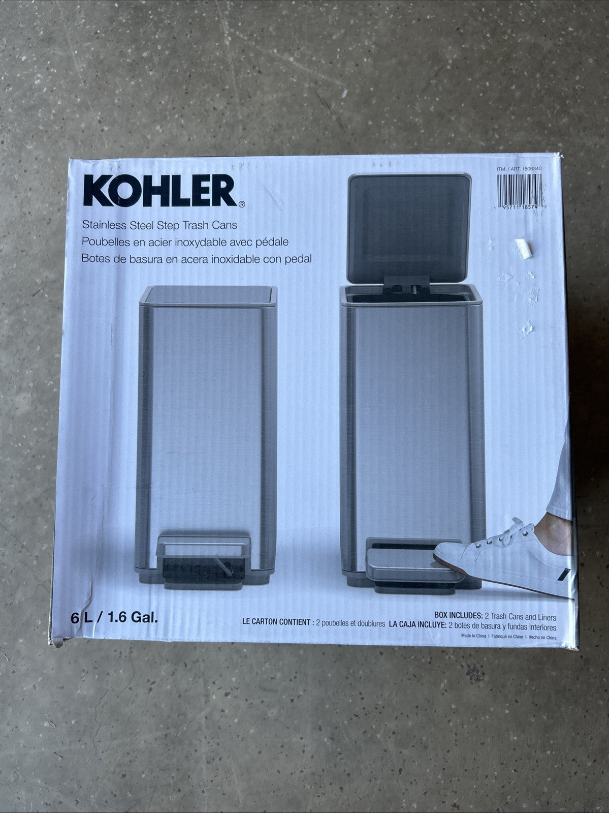 Kohler 6 Liter Stainless Steel Step Trash Bin – 2 Pack, Bathroom Trashcan