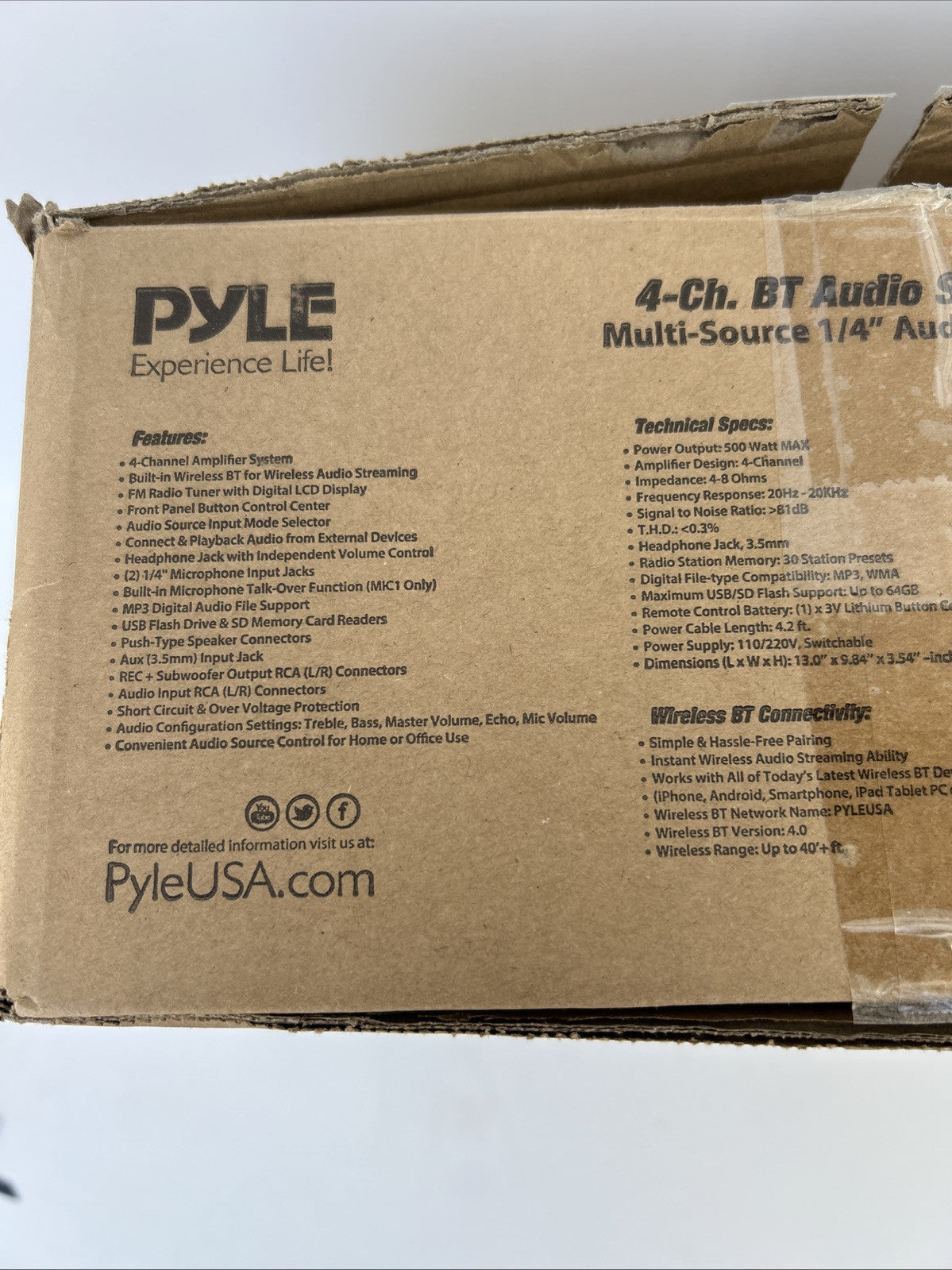 PYLE PTA44BT Bluetooth Home Audio Amplifier, 4-Ch. Audio Source Stereo Receiver